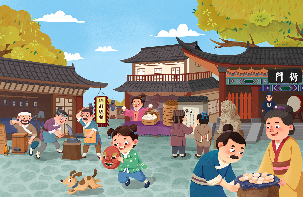 古代街道（图ZMjkwNTc4NzIw） - 儿童插画 - 站酷设计师李魁梧原创素材 - 站酷ZCOOL