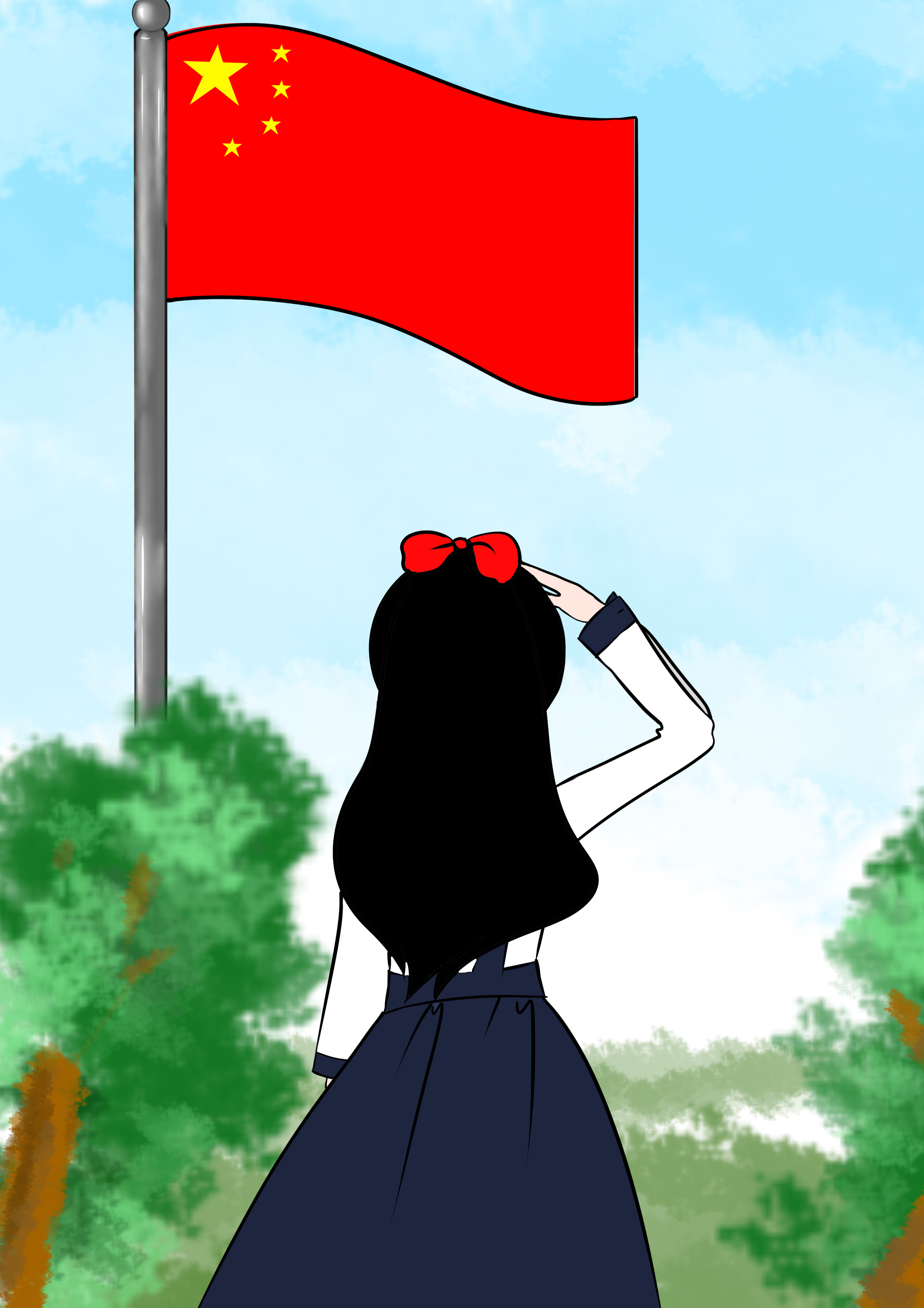 举国旗的动漫人物图片图片