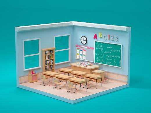 開學(xué)啦 ，卡通教師場(chǎng)景（個(gè)人主頁-ZNDMwNzc0MjA=） - 其他三維 - 站酷設(shè)計(jì)師設(shè)計(jì)主義原創(chuàng)素材 - 站酷ZCOOL