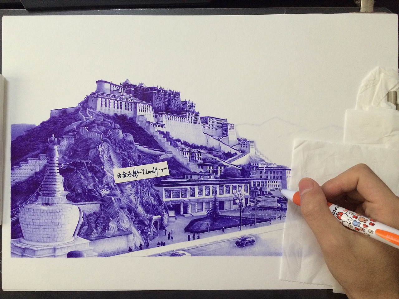 Y_lovely圆珠笔画手绘布达拉宫