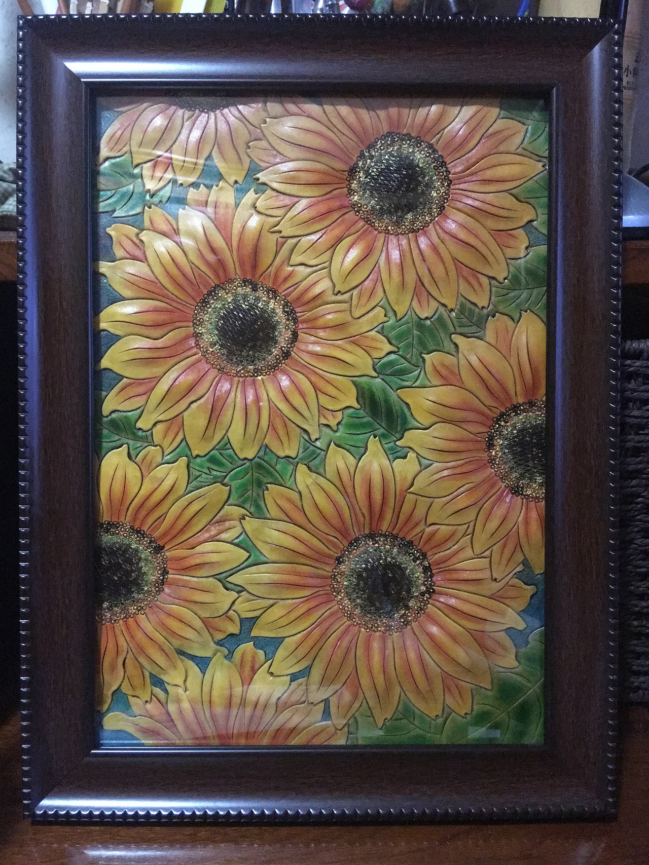 皮雕装饰画—-向日葵|手工艺|工艺品设计|斑寅 - 原创作品 - 站酷