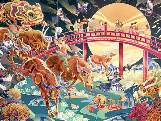 2021牛贺新春-牛年插画