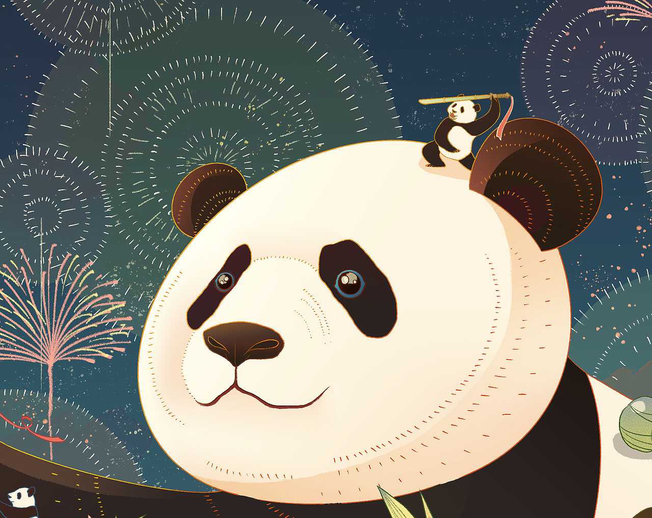 熊猫运动主题插画