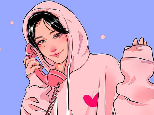 陷入爱情的打电话少女