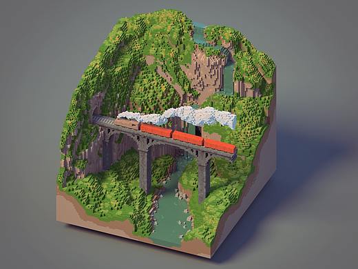 MagicaVoxel 火车能看到的风景不错哦