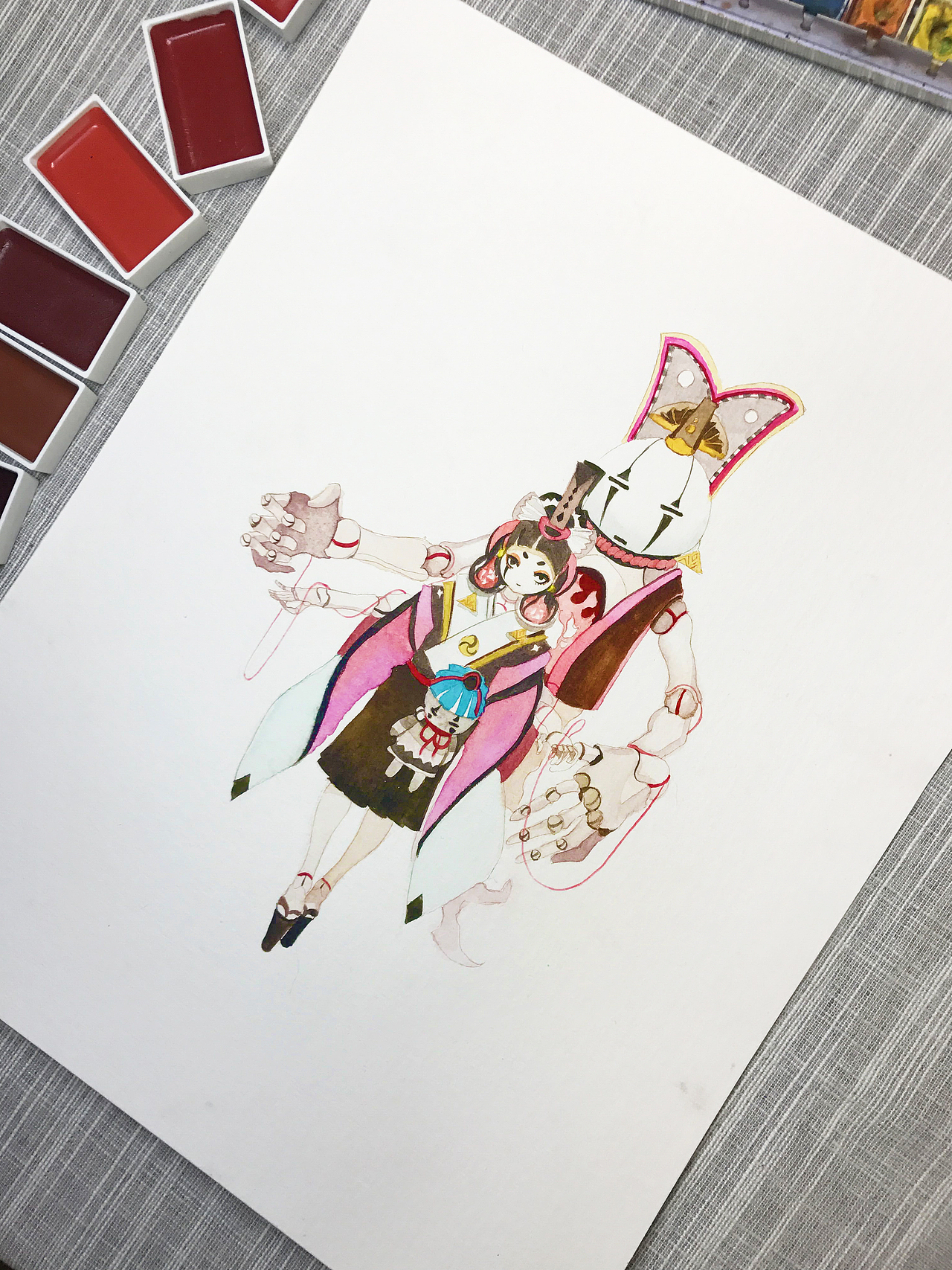 水彩手绘阴阳师傀儡师