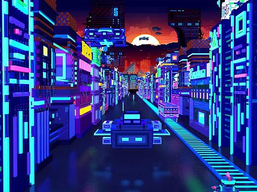 赛博朋克像素体城市
