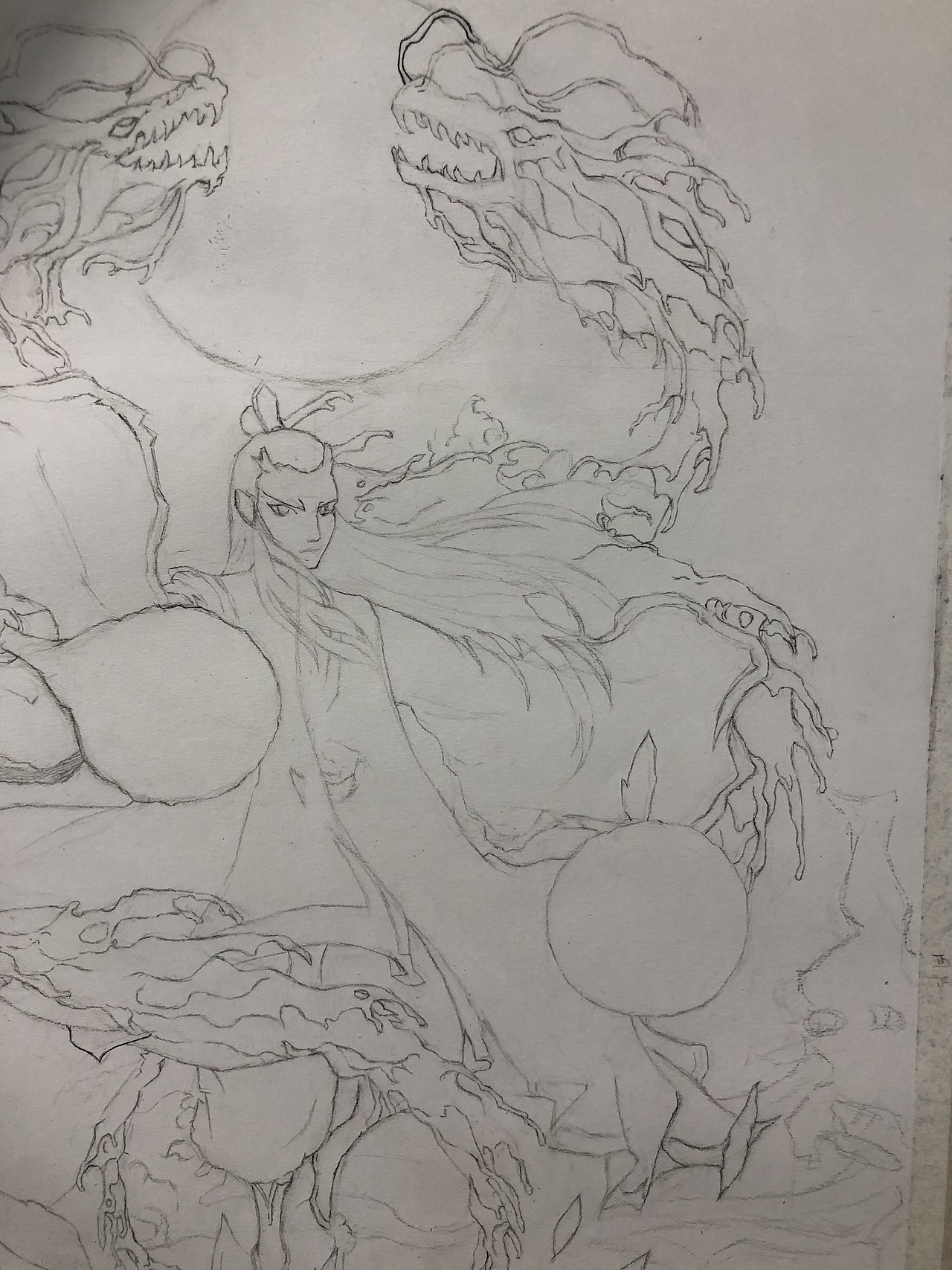 手绘素描速写,哪吒之 敖丙 海报临摹黑白