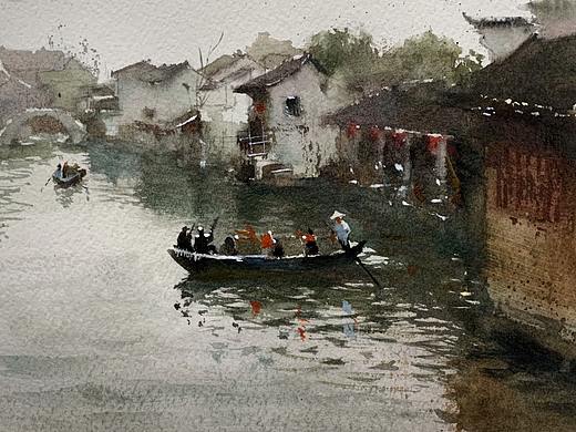 夏宇航小幅水彩《梦里水乡》