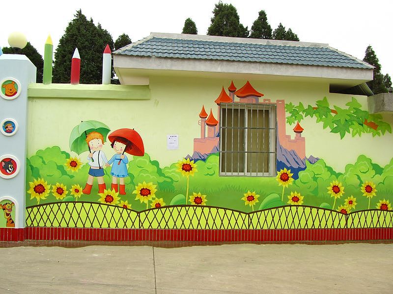 幼儿园院子墙面画图图片