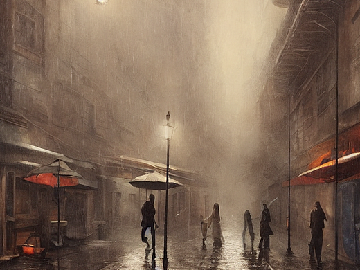 #AI创作实验室#小巷雨景详细刻画,