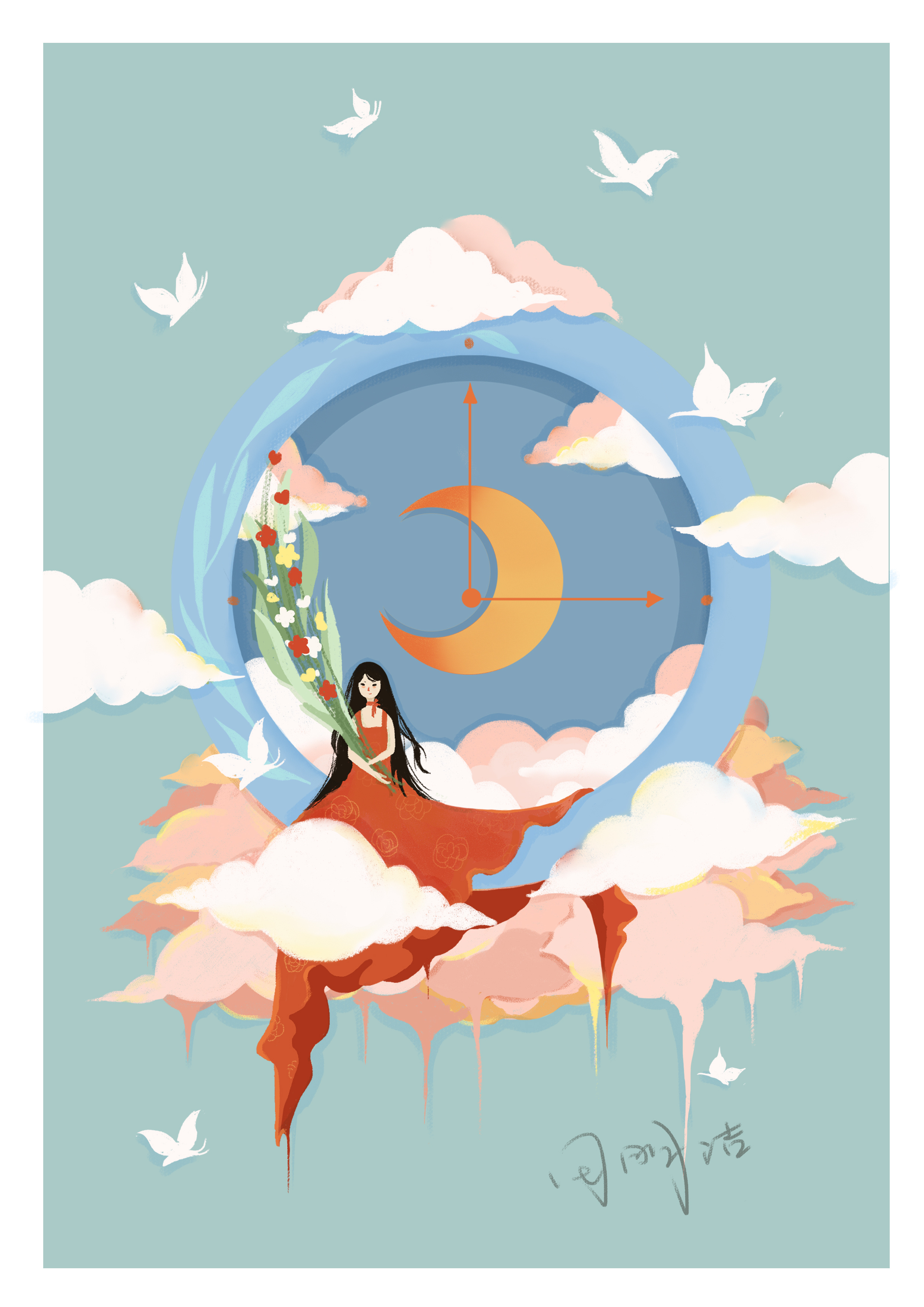 每日绘画练习11-时钟女孩|插画|插画习作|田儿tianer - 临摹作品