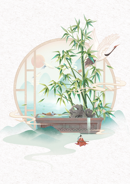 国潮插画圆形构图