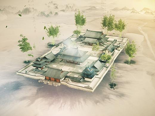 C4D&AE 山中楼阁 水墨临摹