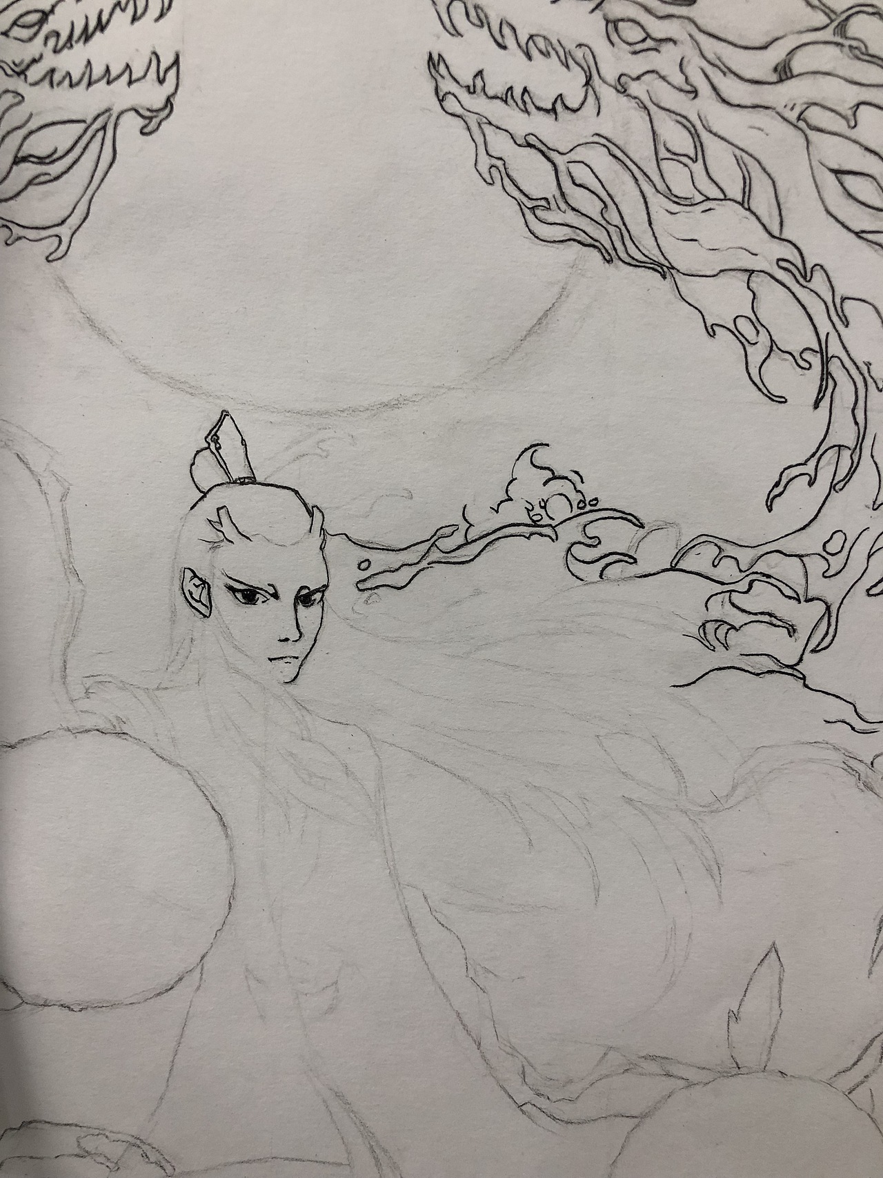 手绘素描速写,哪吒之 敖丙 海报临摹黑白