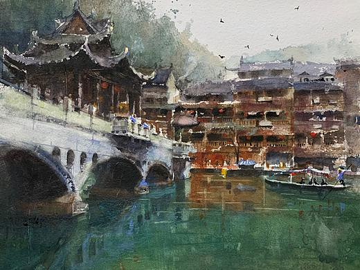 夏宇航水彩画凤凰古城