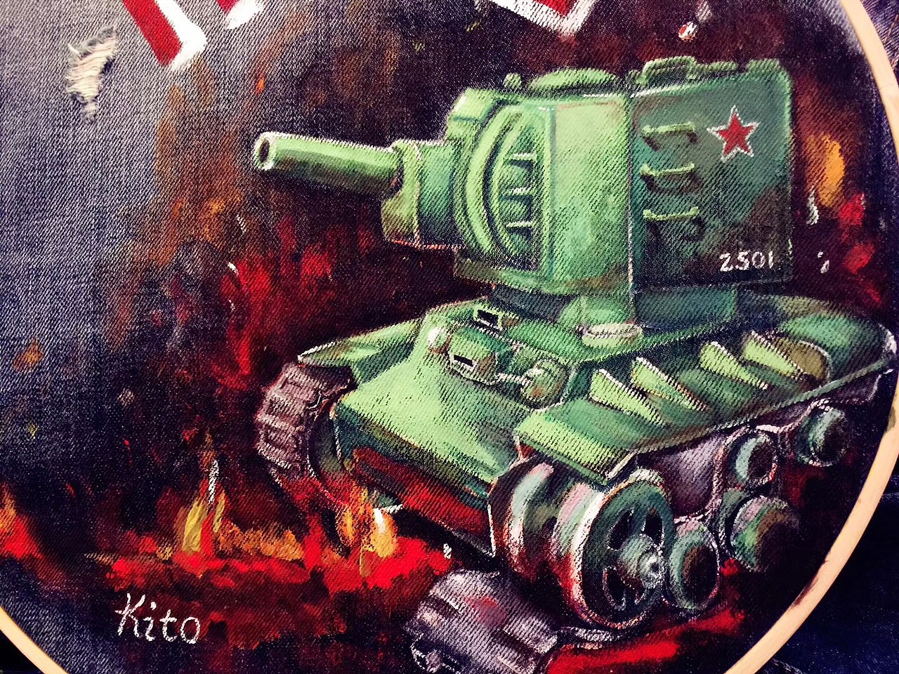 绘制在牛仔衣上的kv2坦克