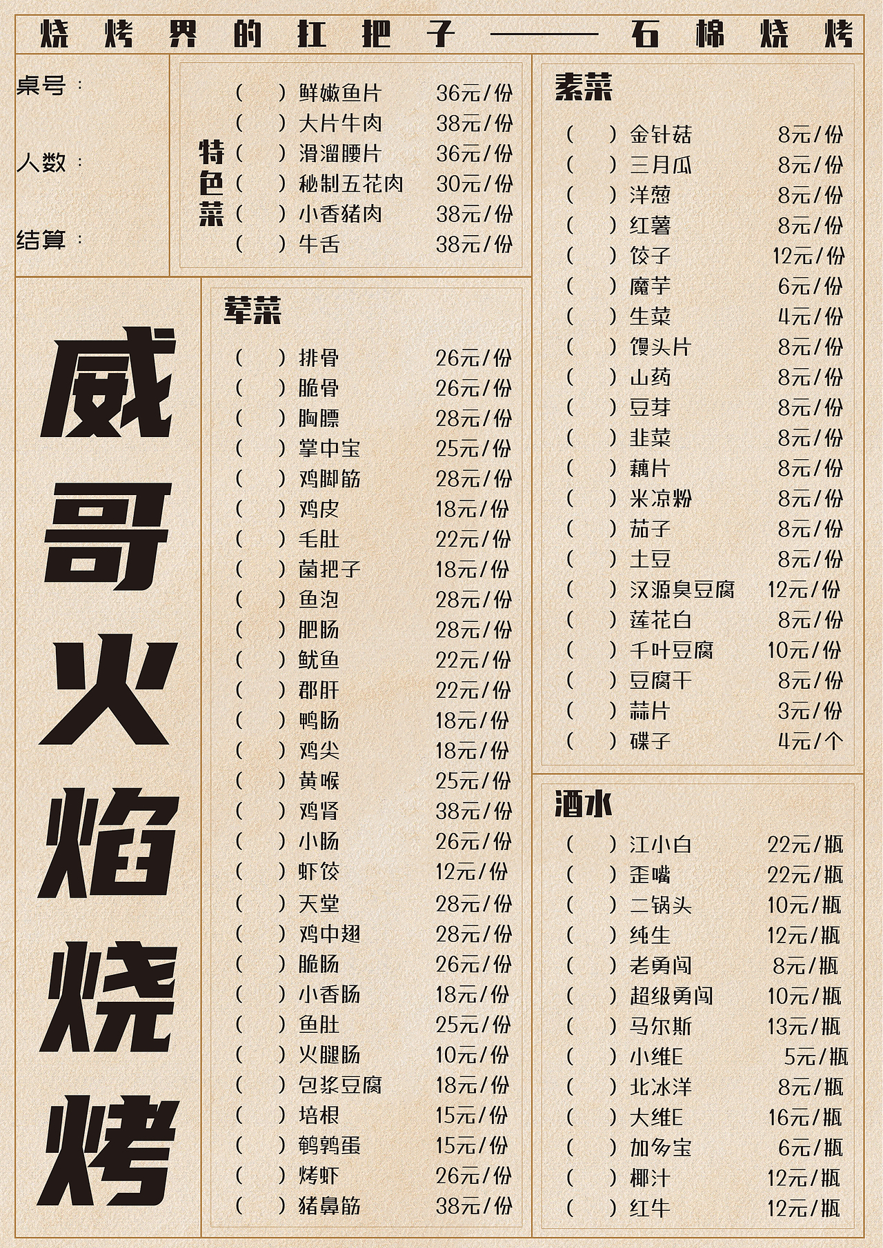 烧烤店菜单