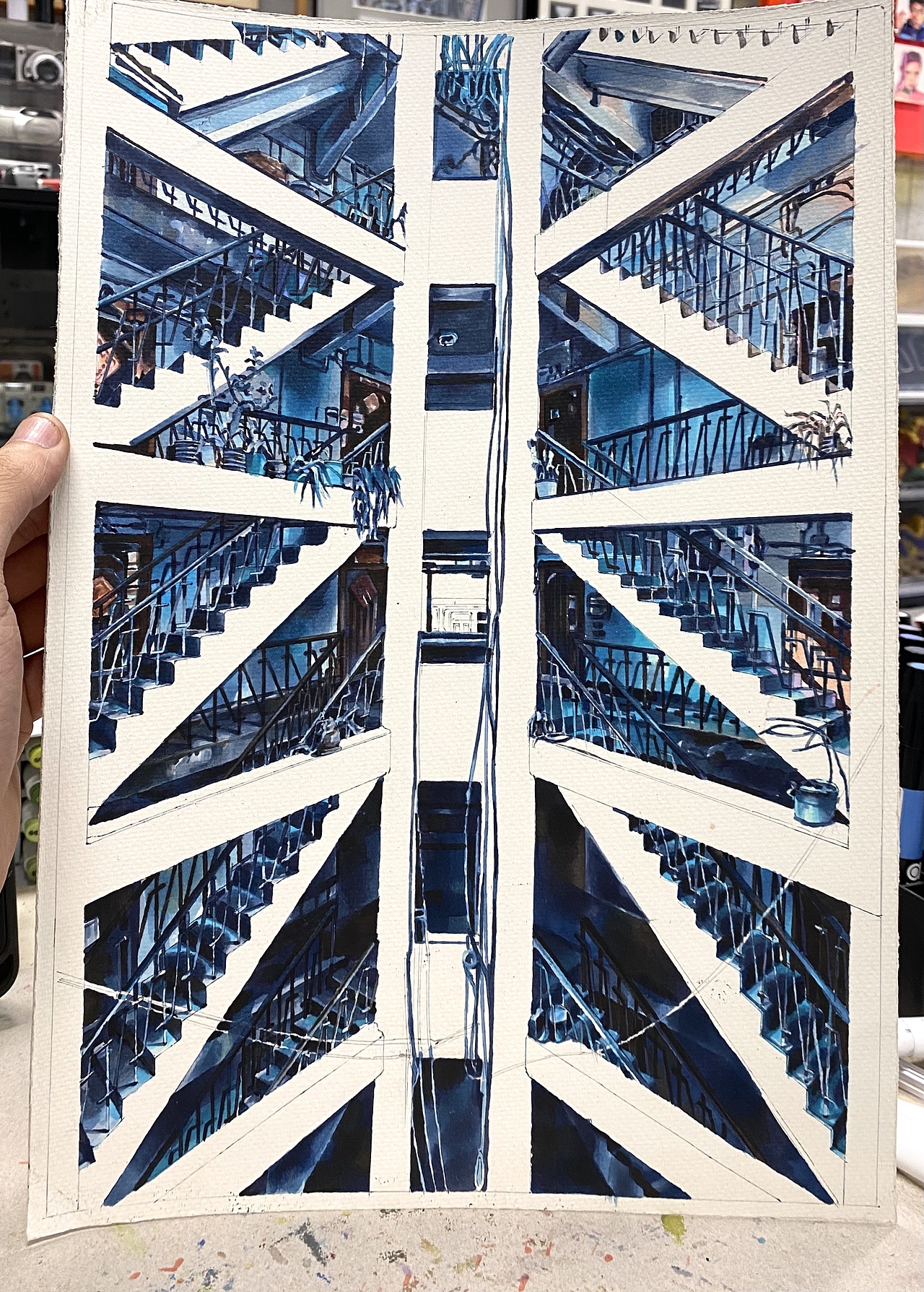 《少年的你》重庆筒子楼马克笔|纯艺术|绘画|赵航马克笔_原创作品