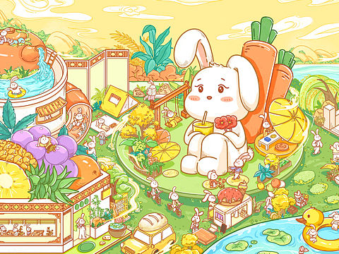 兔兔世界|彩色版本治愈插画练习