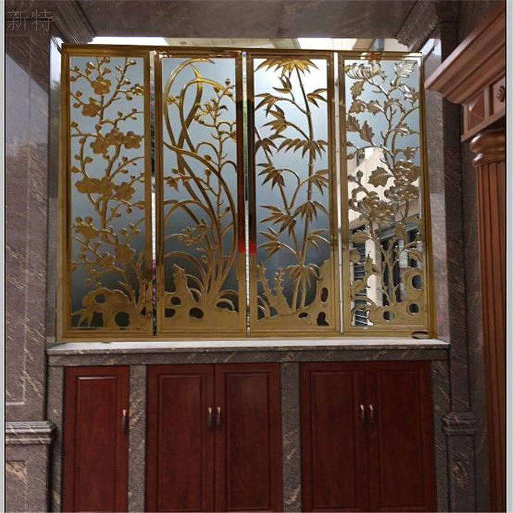 别墅客厅雕刻铝艺花格屏风现代装饰