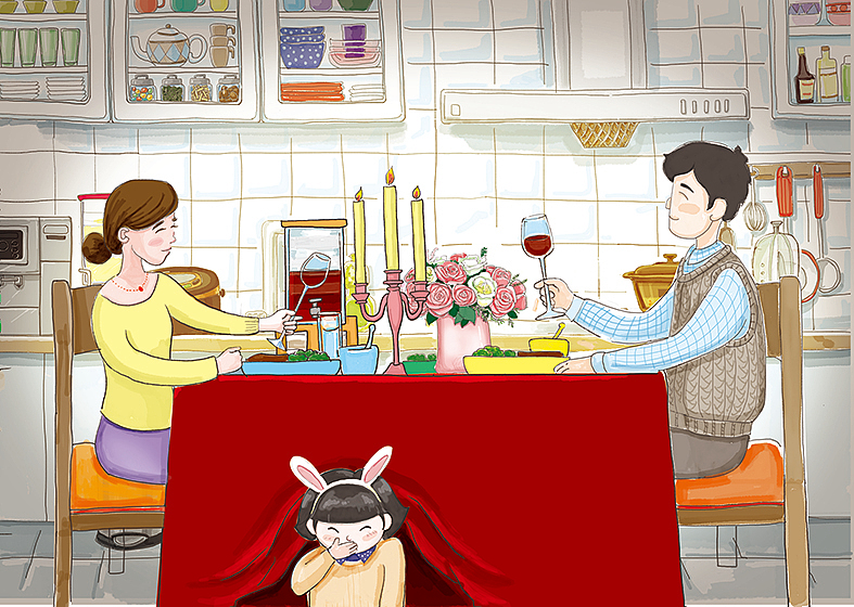 晚餐时光,爸爸妈妈好浪漫,小乐都不好意思了~~~