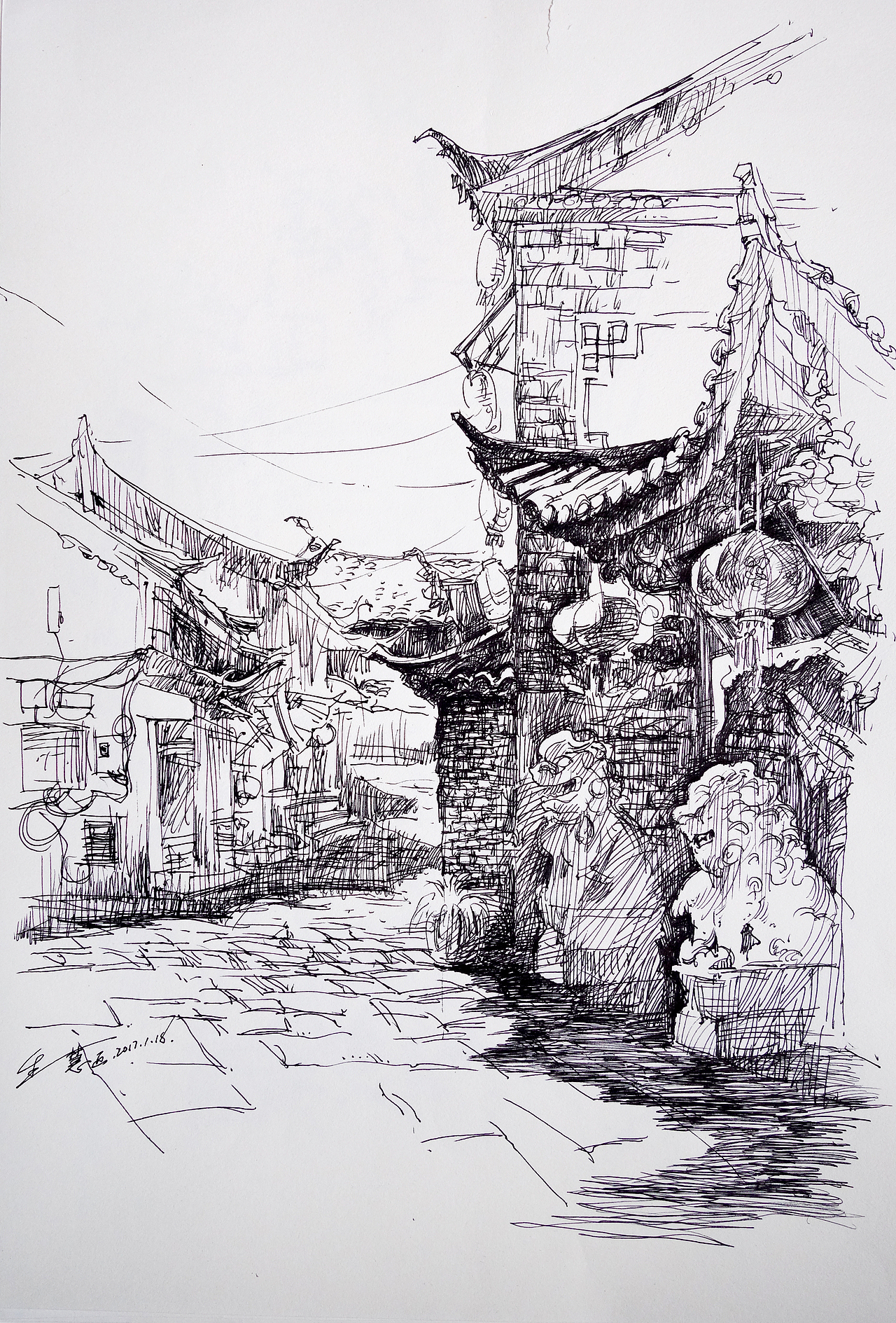 于生慧丽江古城大理古城速写_于生慧绘画工作室-站酷zcool