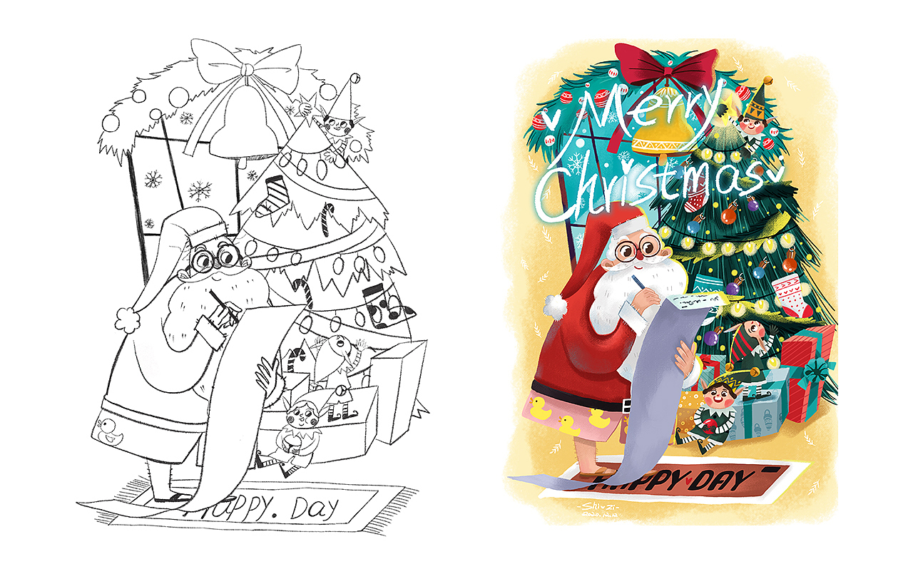 穿着小黄鸭粉色裤衩的圣诞老人🎅，准备出门分发礼物啦～