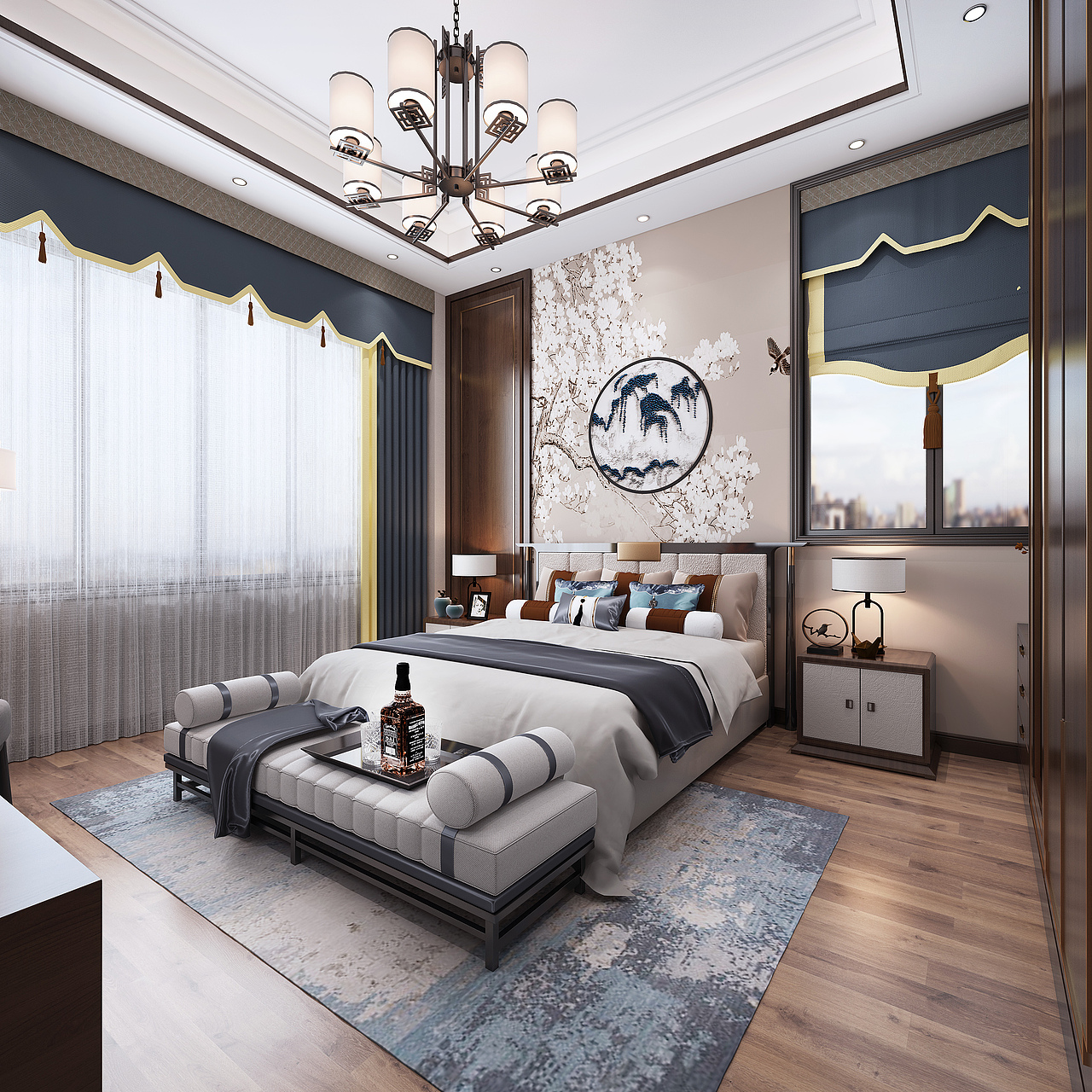 新中式平层全屋效果图