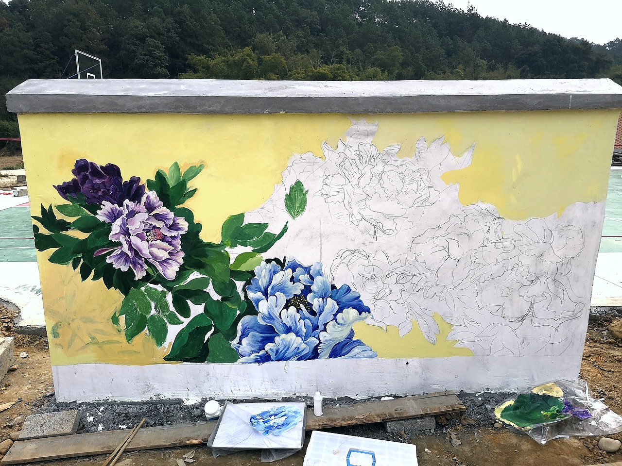 乡村墙绘 | 牡丹花开