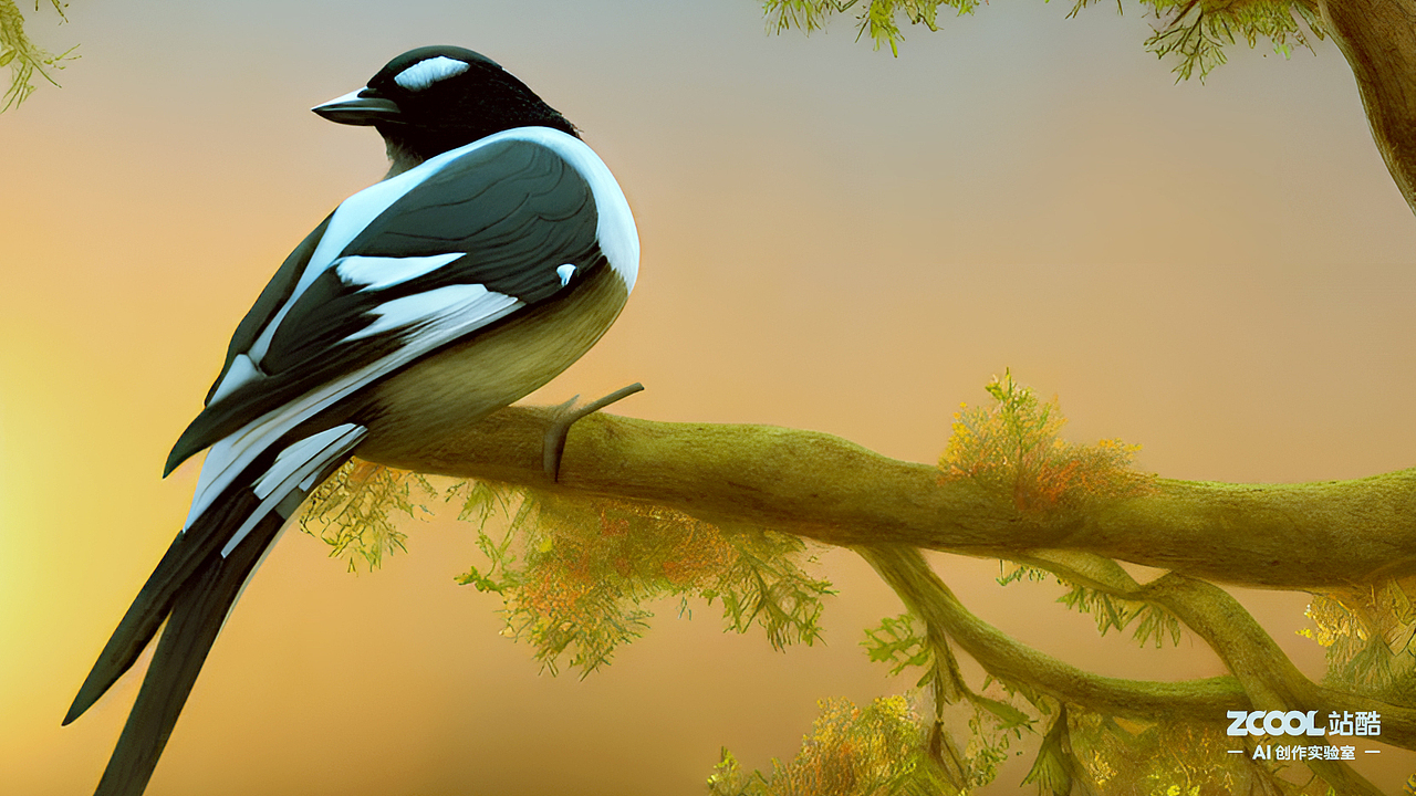 #AI创作实验室#森林，喜鹊，夕阳（图ZMzIyMDc2MDUy） - AI作品 - 站酷设计师斗指原创素材 - 站酷ZCOOL