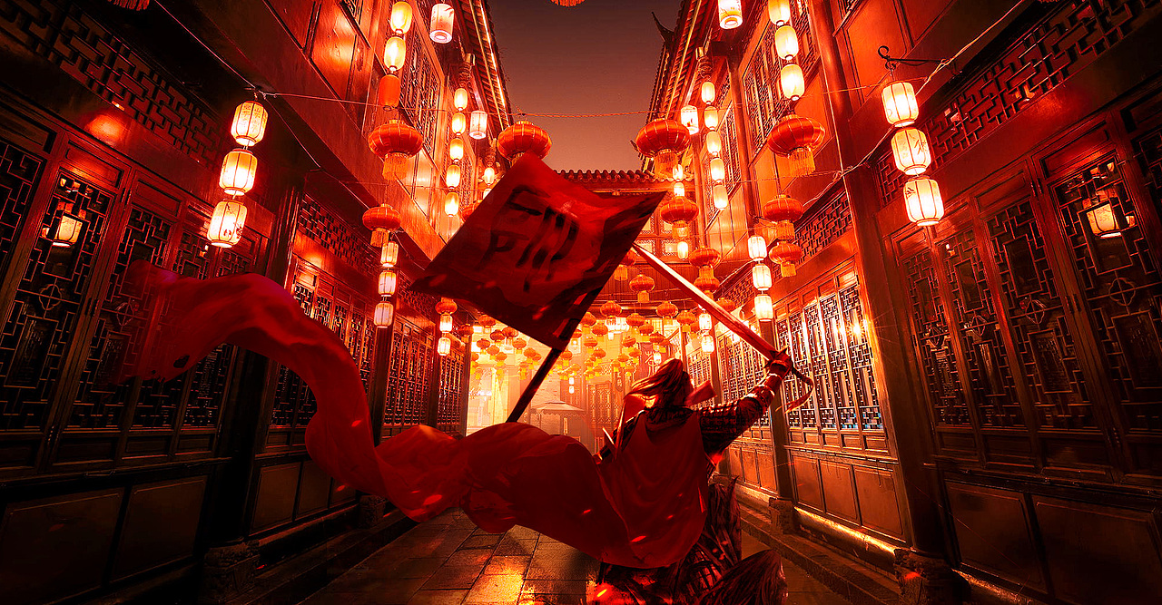 没事逛素材网站,感觉这个背景挺好的~~就给他p了个将军和披风.