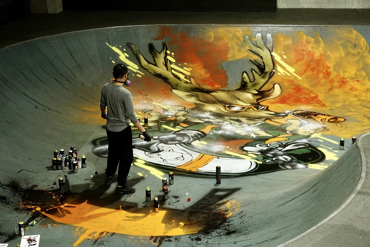 《鹿》camel&jagermeister野格 滑板场涂鸦作品