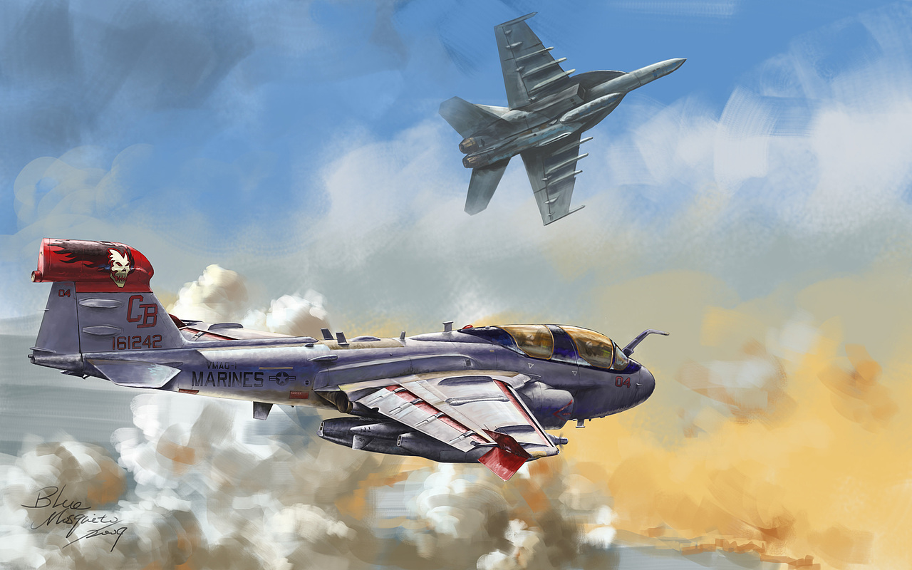 Ea6b徘徊者&nbsp;电子战飞机&nbsp;&nbsp;美国NAVY的飞机&nbsp;&nbsp;手绘作品