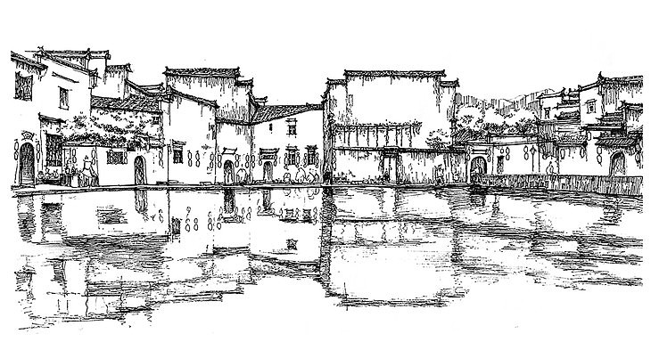 宏村月沼|设计写生系列步骤临摹图一行手绘沈阳校区（图ZMTMyOTg3MzEy） - 绘画 - 站酷设计师村长123原创素材 - 站酷ZCOOL