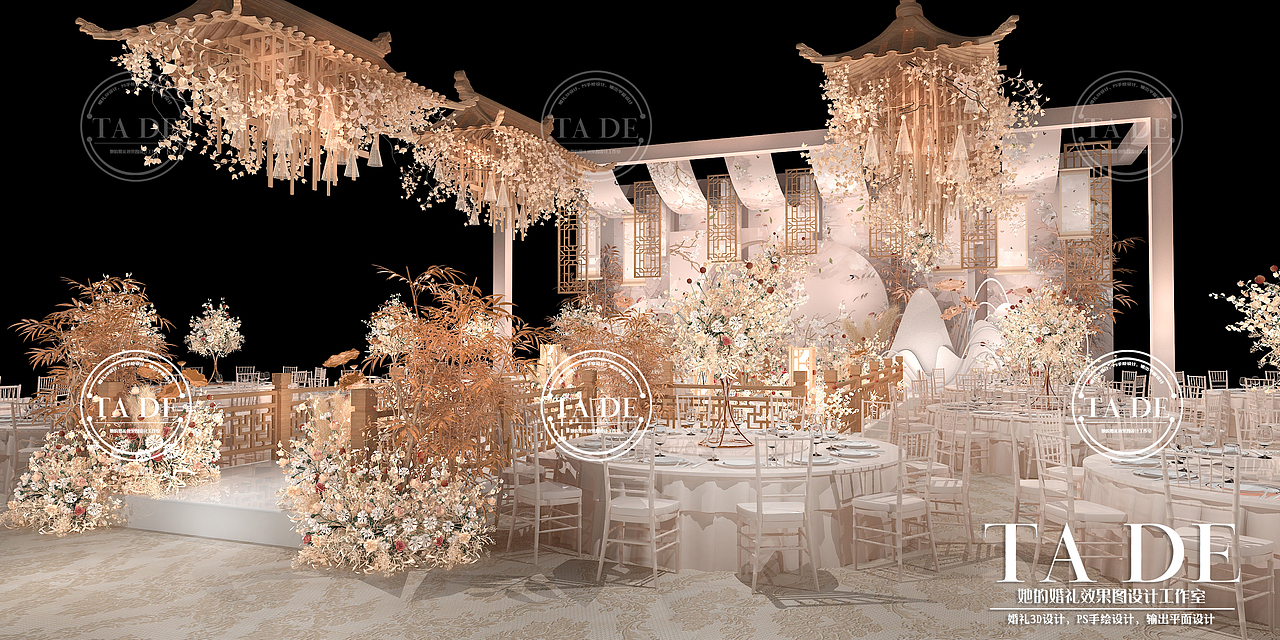 她的婚礼设计工作室 | 新中式3D婚礼设计效果图（图ZMjMwNTk4OTQw） - 舞台美术 - 站酷设计师她的婚礼设计原创素材 - 站酷ZCOOL