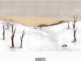 新中式插画线条国风大雁塔意境电视沙发背景墙