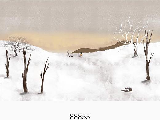 新中式插画线条国风大雁塔意境电视沙发背景墙