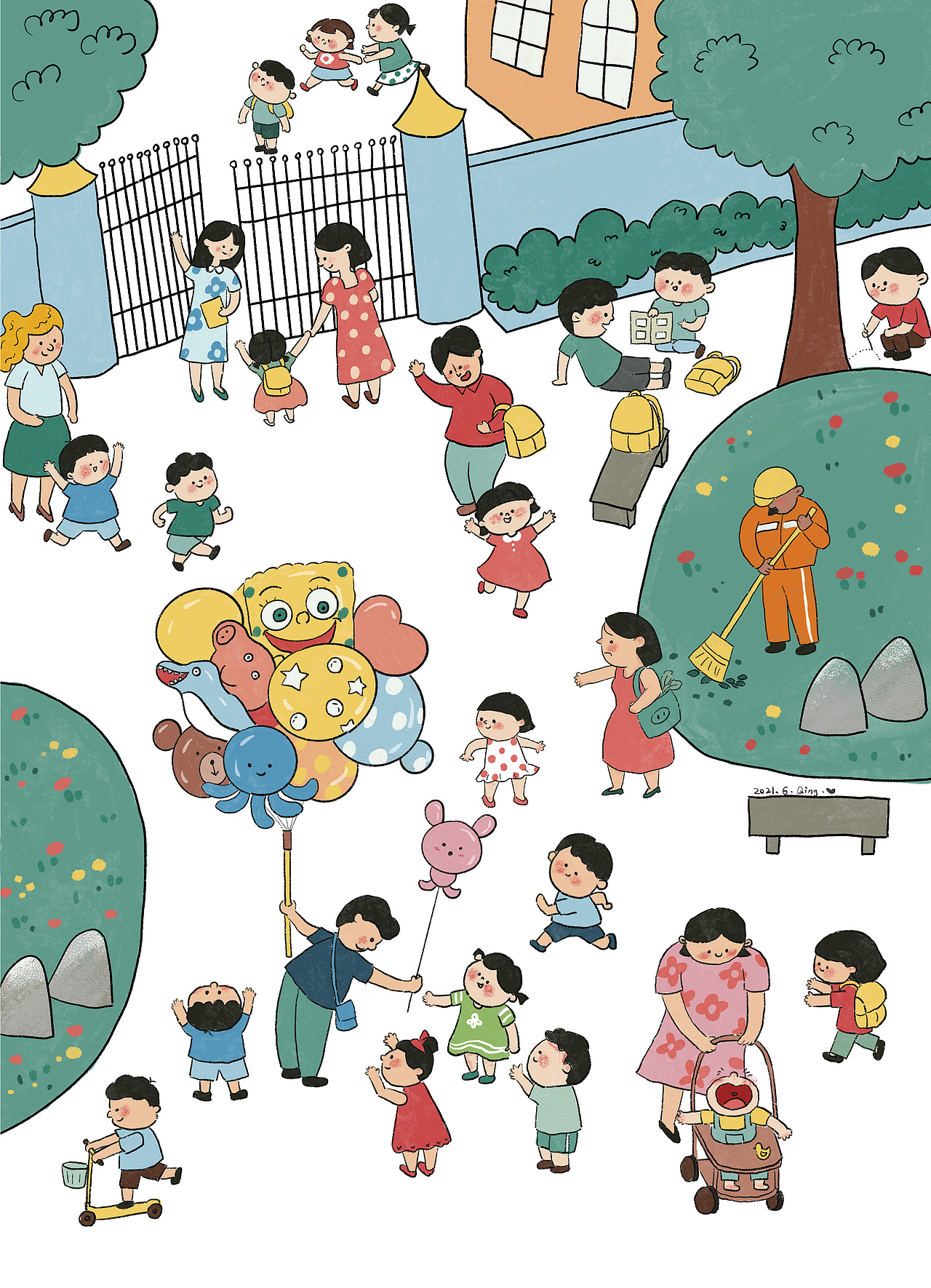 放学|插画|儿童插画|清清画画_原创作品-站酷zcool