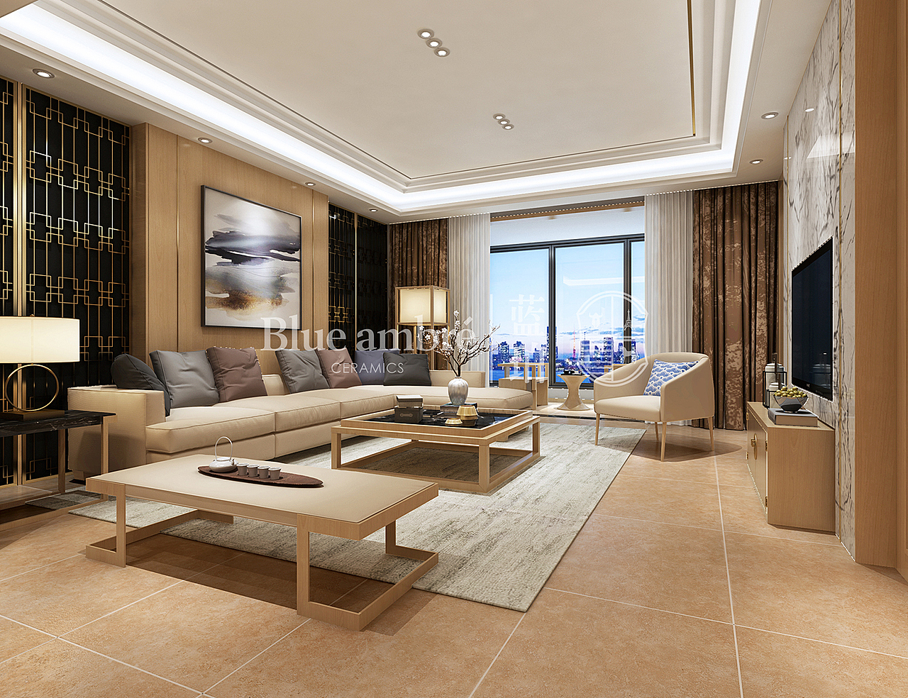 蓝珀瓷砖客厅空间搭配方案（图ZMTYxMzQ3OTA4） - 家装设计 - 站酷设计师言兮之原创素材 - 站酷ZCOOL