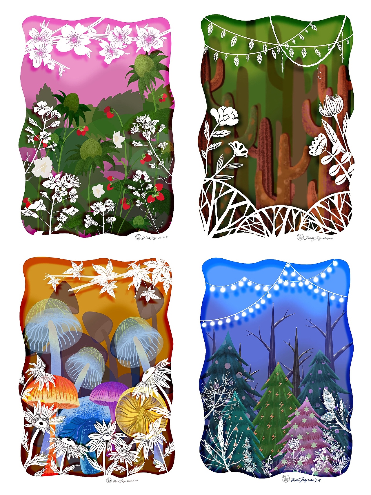 原创纸艺风插画:四季系列_xian.joey老徐呀-站酷zcool