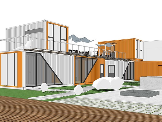 集装箱建筑su模型下载