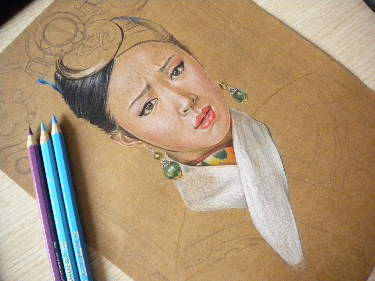 超写实素描肖像画彩铅手绘人物