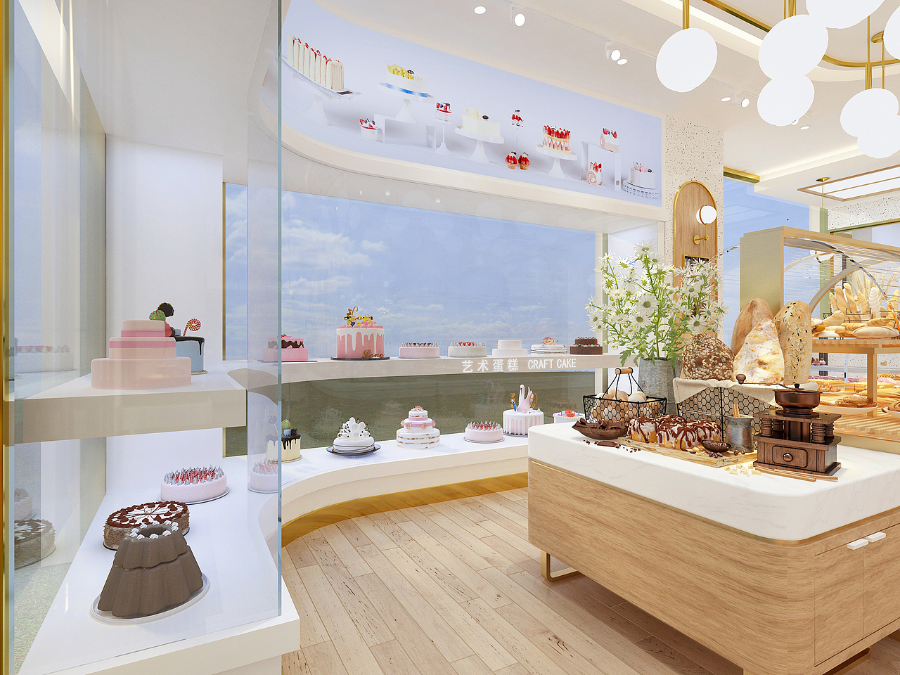 轻奢风格蛋糕店,面包店,饼店设计图纸效果图展示