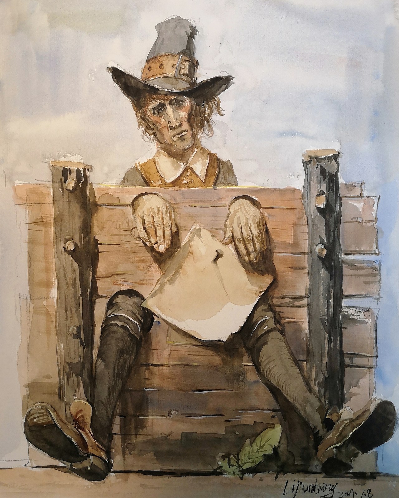 《桎梏》纸本水彩