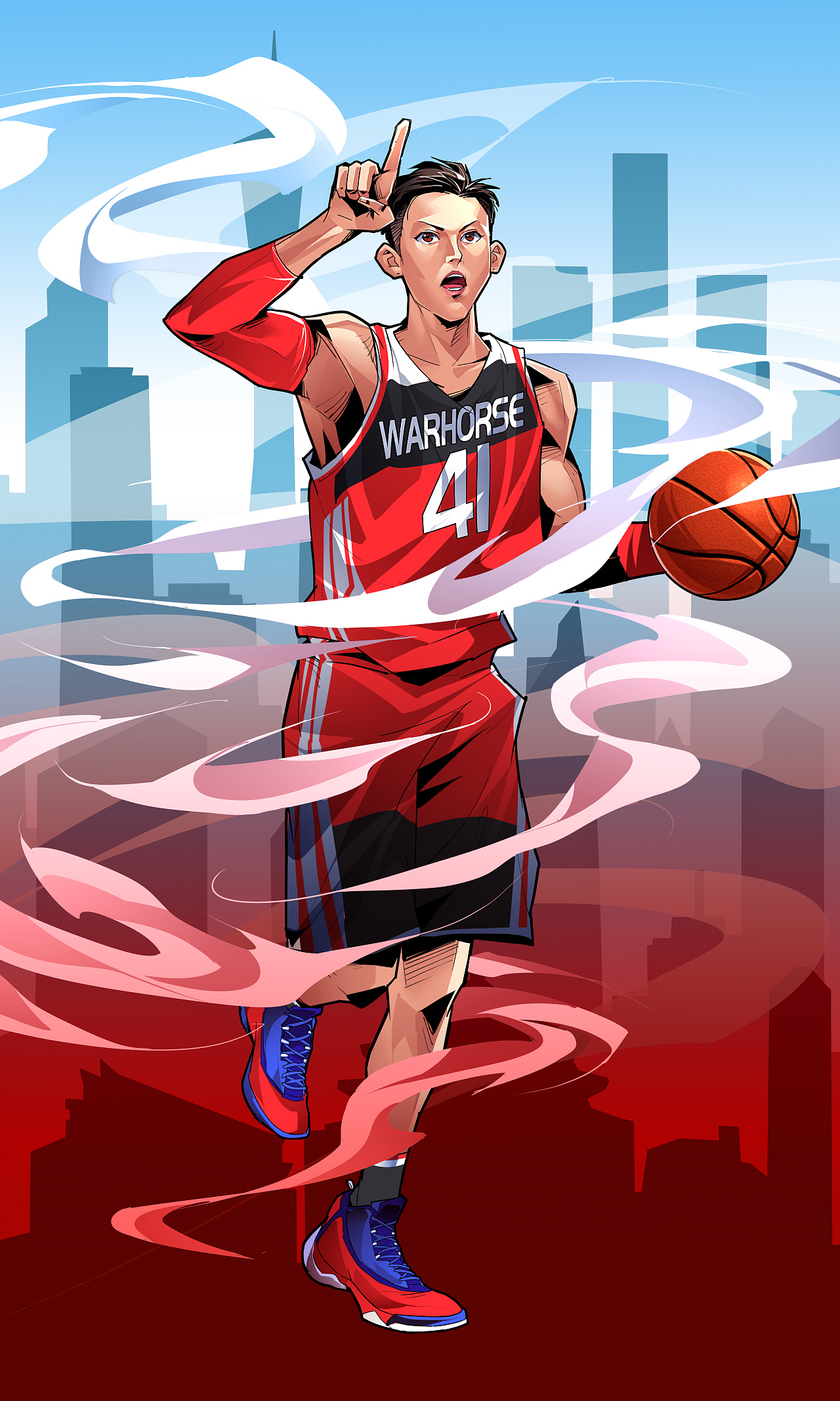战马战码之王接头篮球插画 街球美漫写实