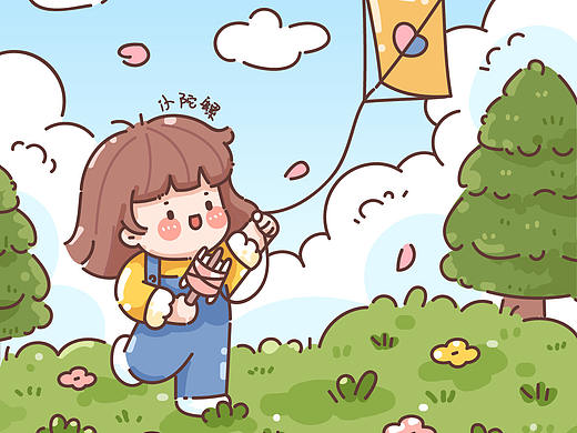 春天放风筝插画