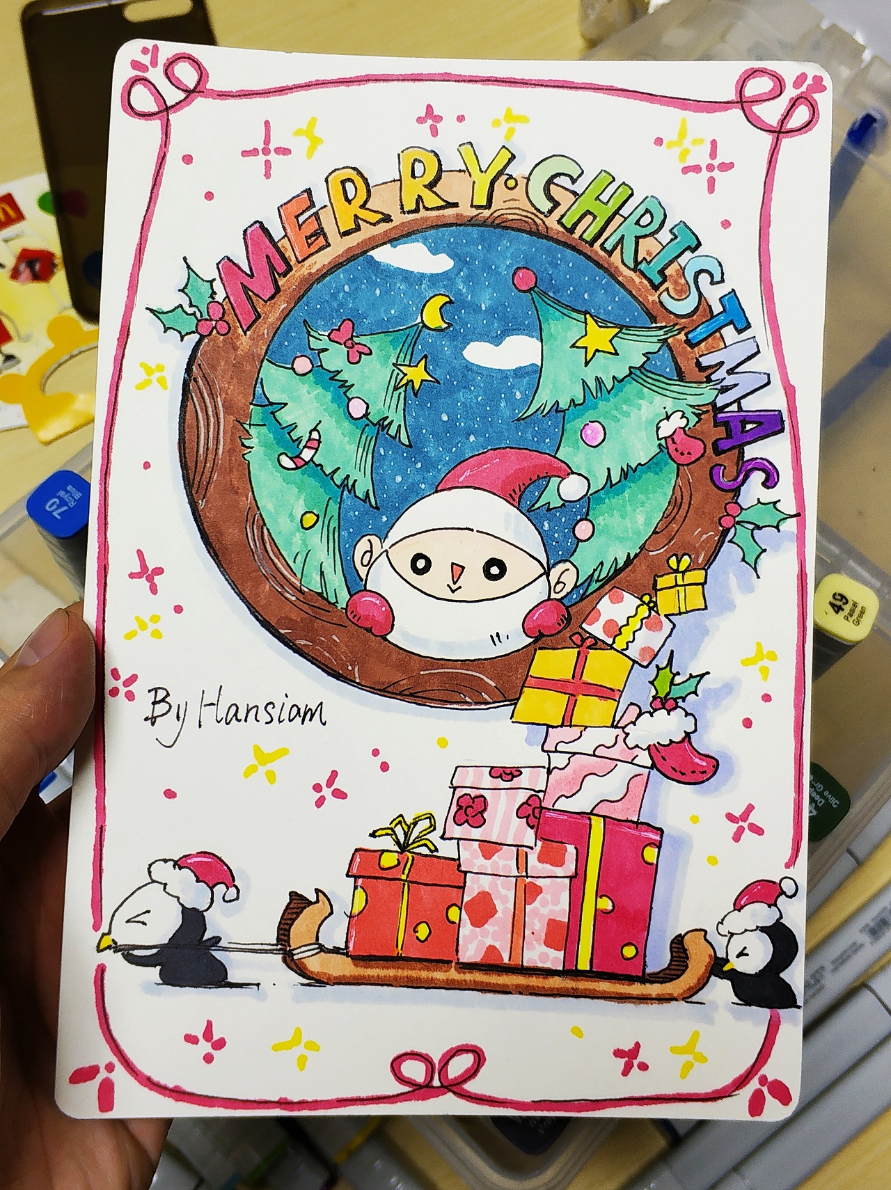 【手绘】圣诞节明信片(内含过程视频)