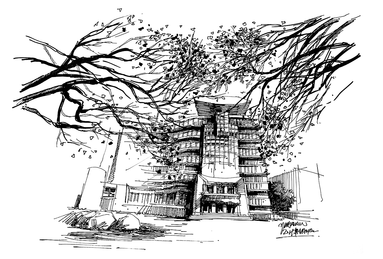 同济大学校园风景钢笔画