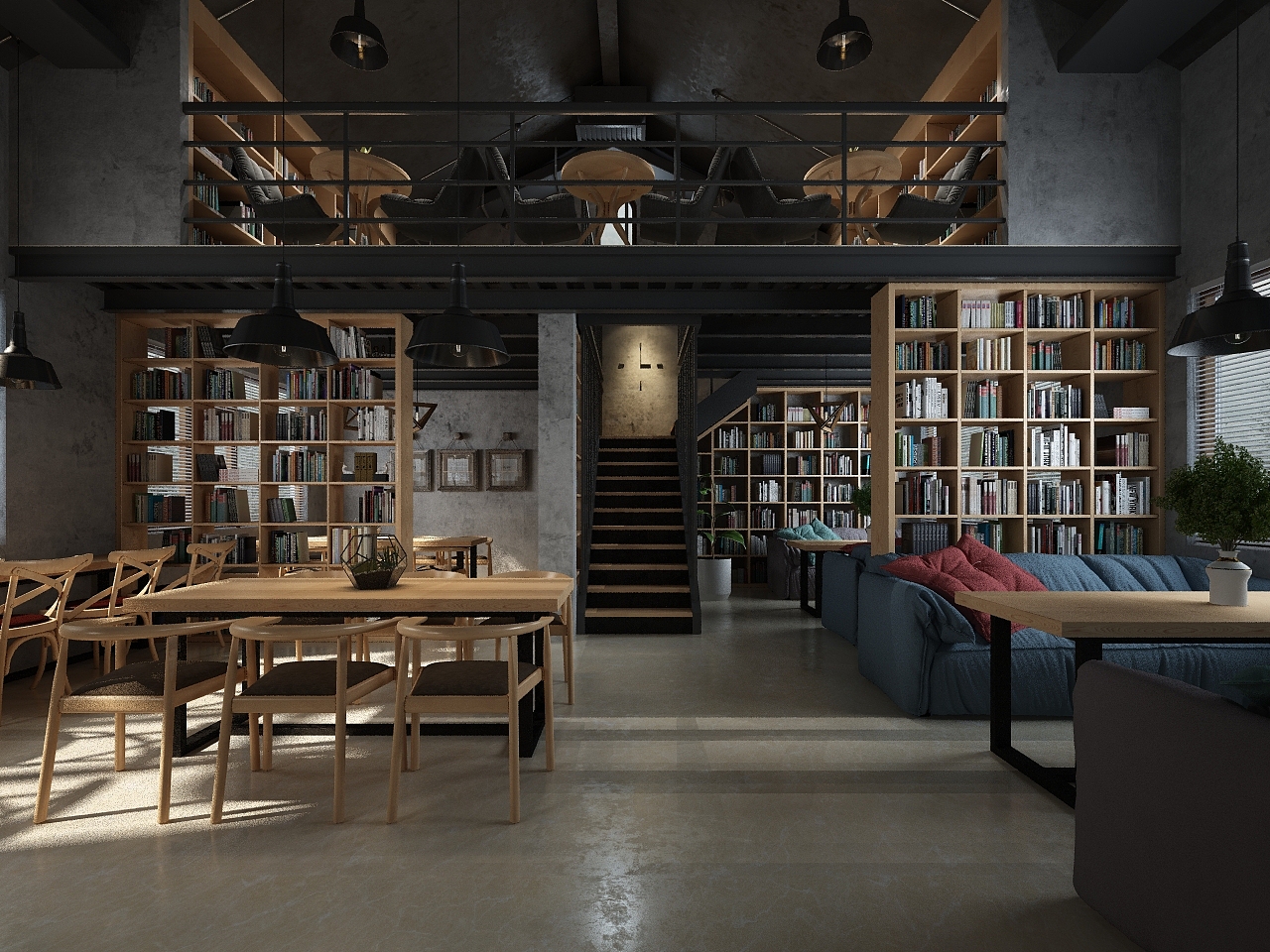书吧图书馆效果图